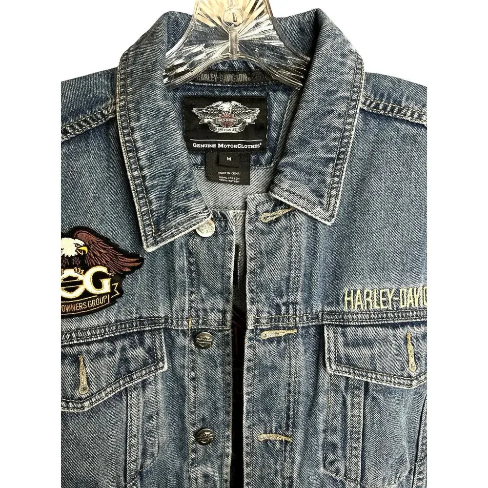 Vintage Harley Davidson Motorcycle Big Logo Denim Jacket Size M